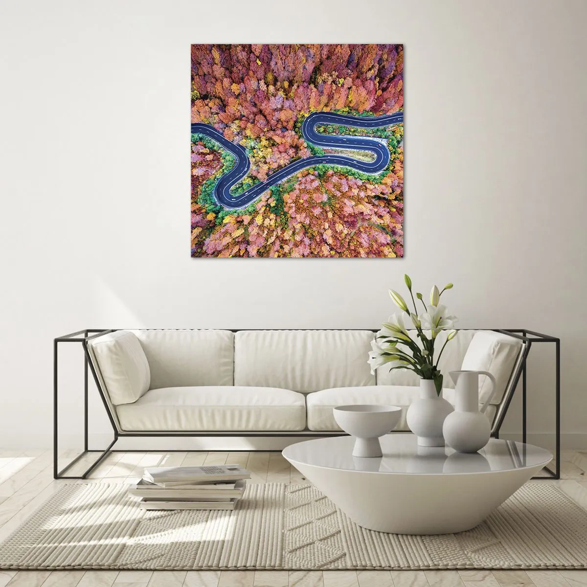 Impression sur verre - Image sur verre - Route sinueuse à travers la forêt - 50x50 cm