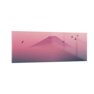Impression sur verre - Image sur verre - Paysage minimaliste avec montagne et oiseaux au lever du soleil - 140x50cm - Des pèlerins au dessus des nuages - Décoration murale moderne pour le salon et la chambre ARTTOR