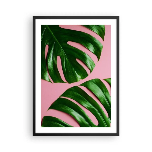 Affiche dans un cadre noir - Poster - Feuilles de Monstera sur fond rose dans un style minimaliste - 50x70cm - Rendez-vous vert - Décoration murale moderne pour le salon et la chambre ARTTOR