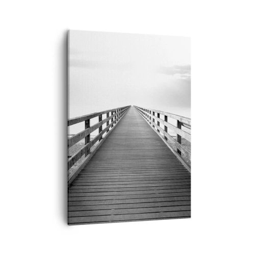 Impression sur toile - Image sur toile - Une image en noir et blanc d'une jetée en bois menant vers l'horizon. - 50x70cm - A perte de vue... - Décoration murale moderne pour le salon et la chambre ARTTOR