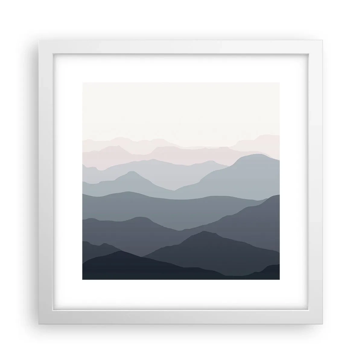 Affiche dans un cadre blanc - Poster - Vagues de montagnes - 30x30 cm