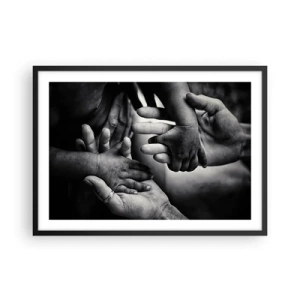 Affiche dans un cadre noir - Poster - Mains noires et blanches de différentes générations - 70x50cm - Être humain - Décoration murale moderne pour le salon et la chambre ARTTOR
