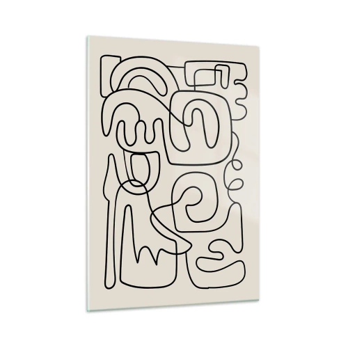 Impression sur verre - Image sur verre - Des lignes abstraites noires forment un motif complexe sur fond beige - 50x70cm - Suivez les indices - Décoration murale moderne pour le salon et la chambre ARTTOR