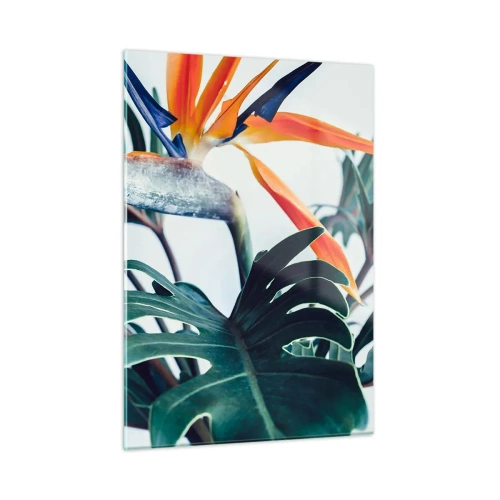 Impression sur verre - Image sur verre - Plante exotique avec fleur d'oiseau de paradis - 50x70cm - Le buisson oiseaux - Décoration murale moderne pour le salon et la chambre ARTTOR