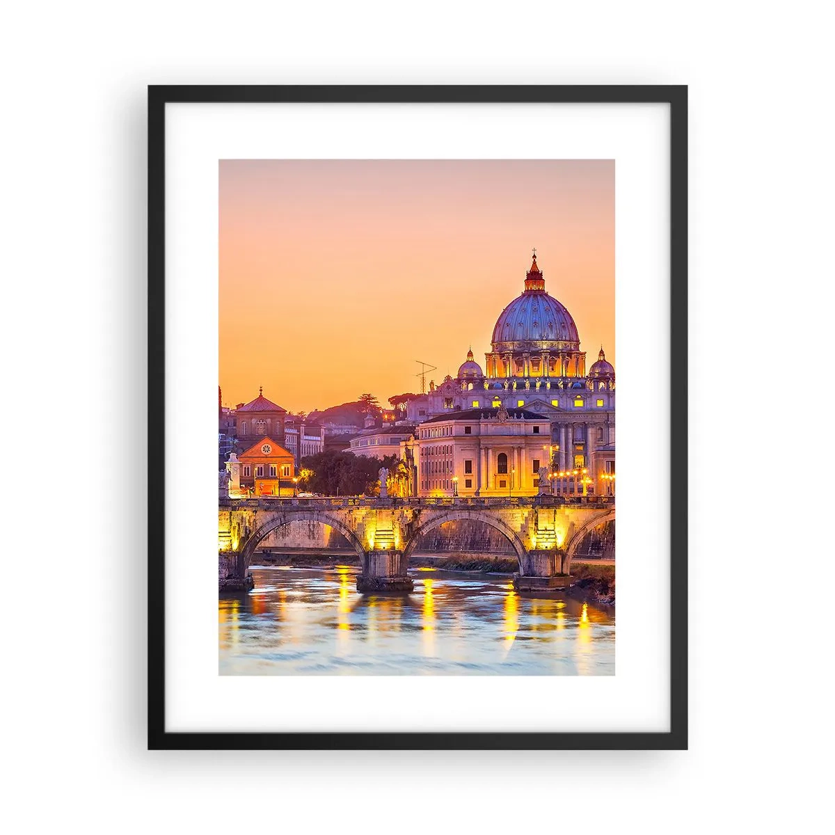 Affiche dans un cadre noir - Poster - Coucher de soleil sur la ville éternelle - 40x50 cm