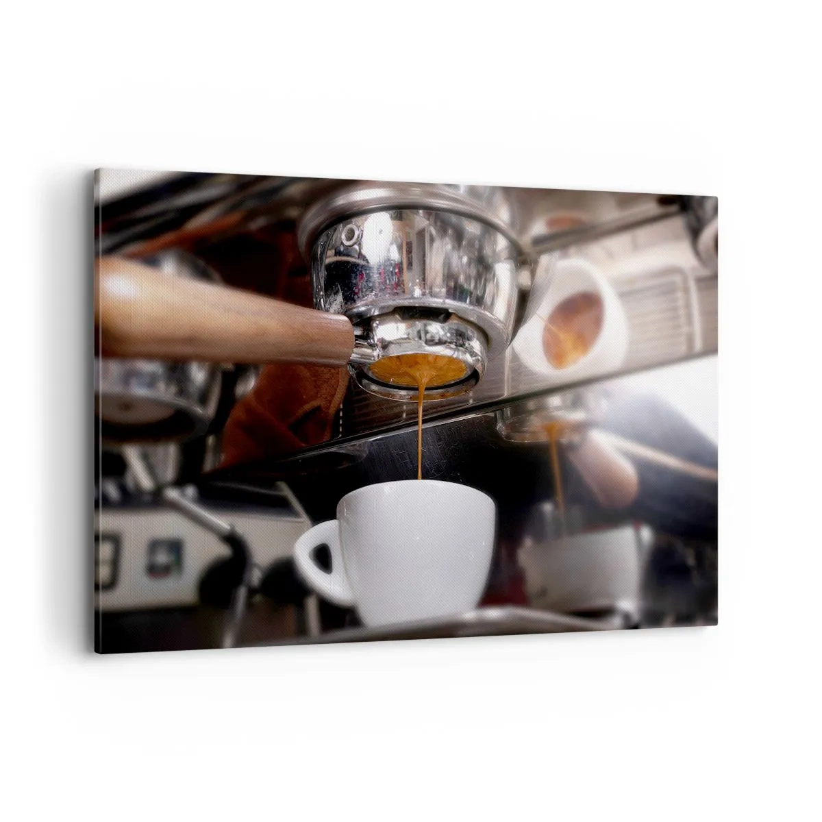 Impression sur toile - Image sur toile - Gros plan d'une machine à café préparant un expresso frais - 120x80cm - Bon moment de la journée - Décoration murale moderne pour le salon et la chambre ARTTOR