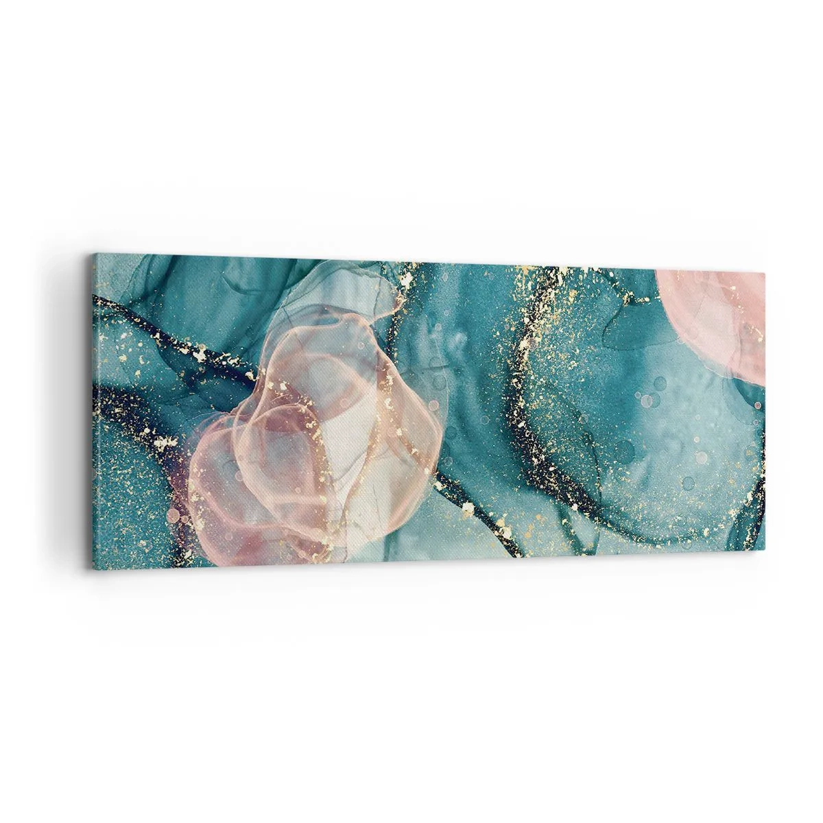 Impression sur toile - Image sur toile - Soie bleu, tulle rose - 100x40 cm