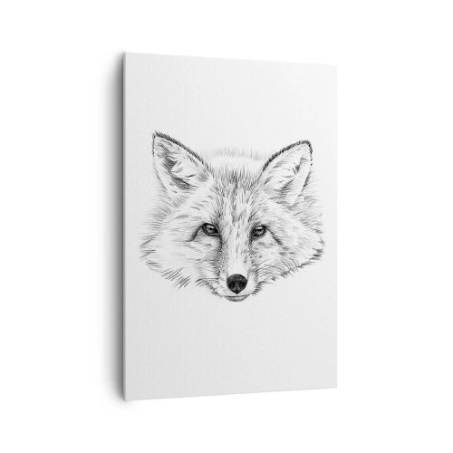 Impression sur toile - Image sur toile - Dessin en noir et blanc d'une tête de renard sur fond blanc - 70x100cm - Ces yeux peuvent-ils mentir ? - Décoration murale moderne pour le salon et la chambre ARTTOR