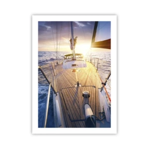 Affiche - Poster - Pont de yacht avec vue sur l'océan et le coucher du soleil - 50x70cm - Courir sur les vagues - Décoration murale moderne pour le salon et la chambre ARTTOR