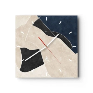 Horloge murale - Pendule murale - Abstraction géométrique dans les tons beige et bleu marine - 30x30cm - Composition abstraite - contraste de couleurs - Décoration murale moderne pour le salon et la chambre ARTTOR