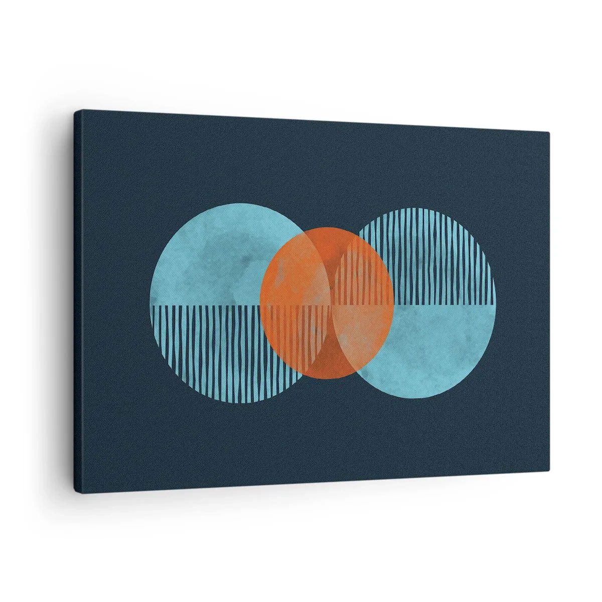 Impression sur toile - Image sur toile - Cercles géométriques dans les tons bleu et orange - 70x50cm - Composition symétrique - Décoration murale moderne pour le salon et la chambre ARTTOR