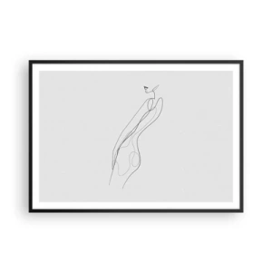 Affiche dans un cadre noir - Poster - Une ligne minimaliste montrant une silhouette sur un fond clair - 100x70cm - Juste une promesse - Décoration murale moderne pour le salon et la chambre ARTTOR