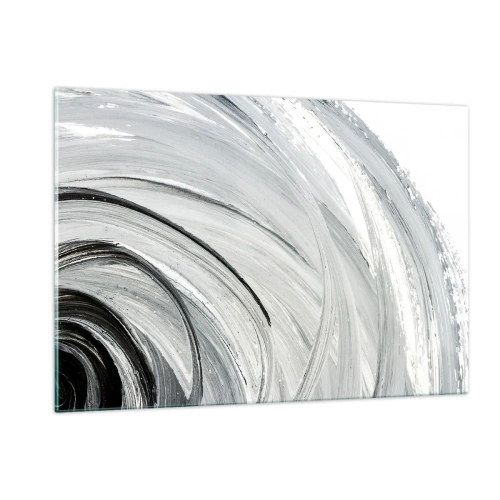 Impression sur verre - Image sur verre - Une spirale noire et blanche avec des coups de pinceau dynamiques. - 120x80cm - Composition orbitale - Décoration murale moderne pour le salon et la chambre ARTTOR