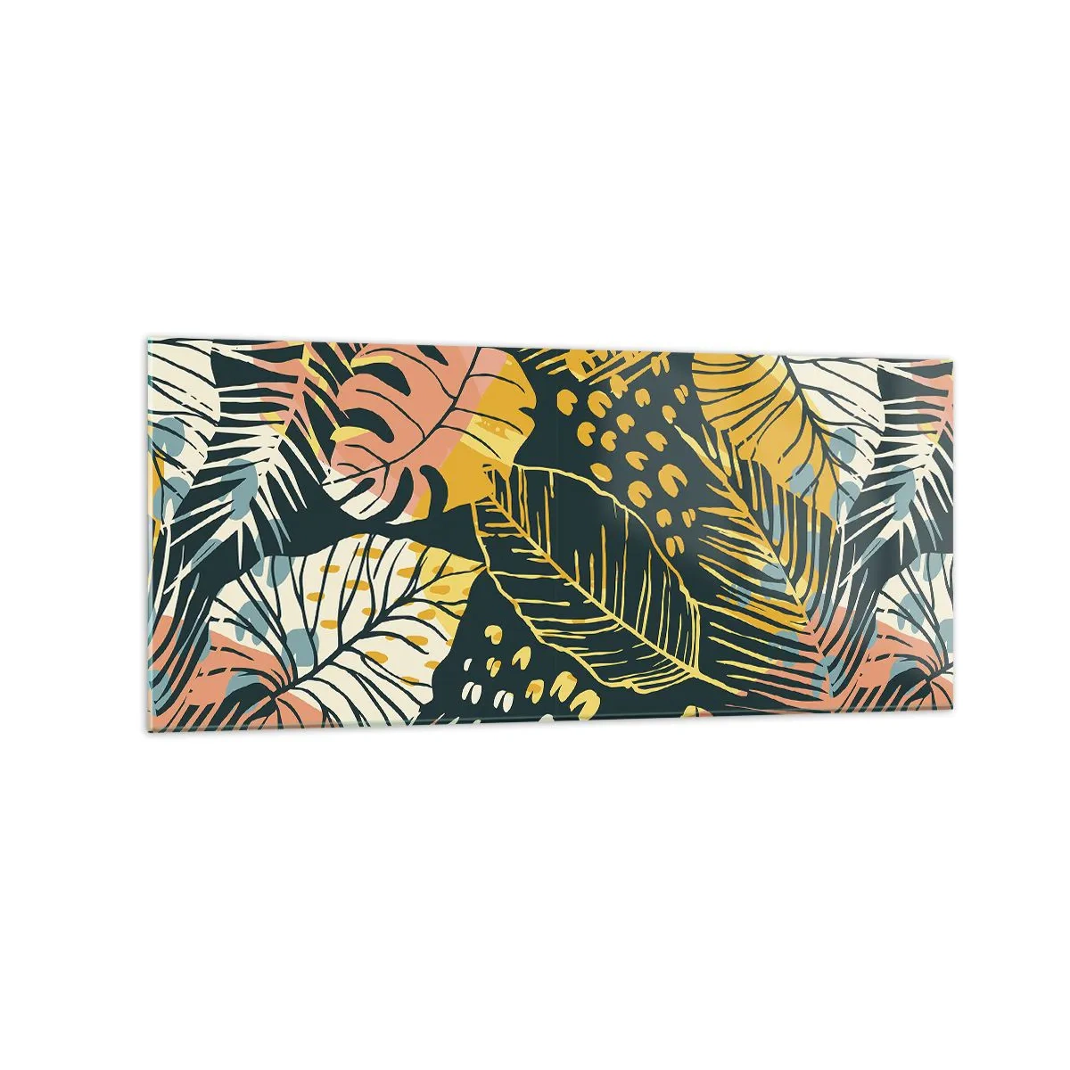 Impression sur verre - Image sur verre - Feuilles colorées sur fond sombre - 120x50cm - Fantaisie feuillue - Décoration murale moderne pour le salon et la chambre ARTTOR