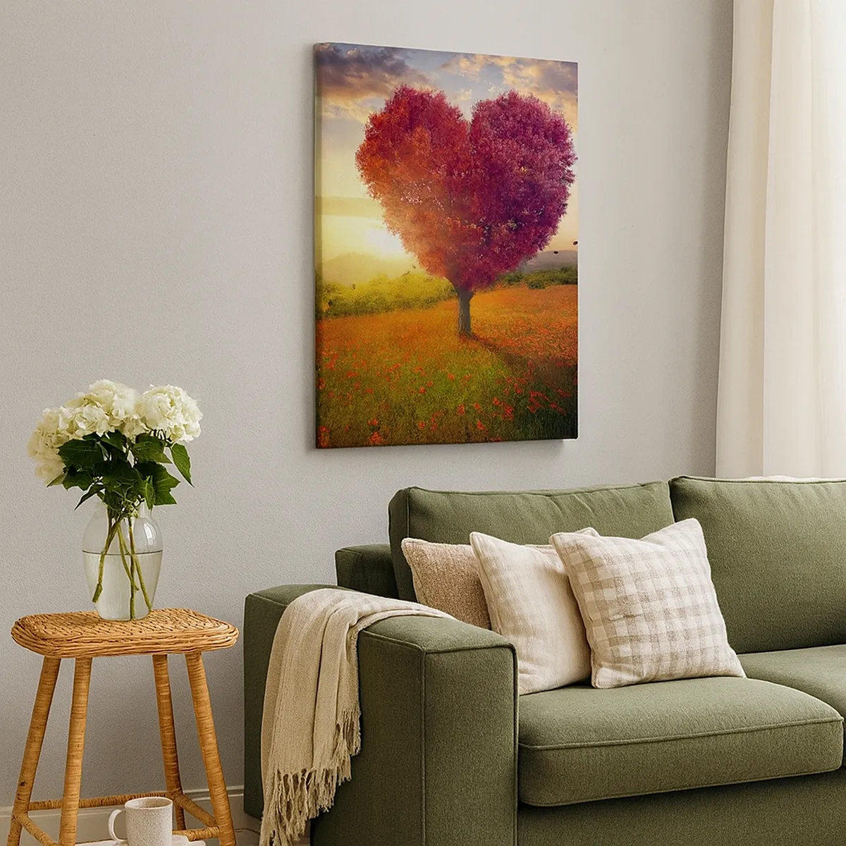 Impression sur toile - Image sur toile - Arbre en forme de cœur au coucher du soleil - 50x70cm - Touche le cœur - Décoration murale moderne pour le salon et la chambre ARTTOR