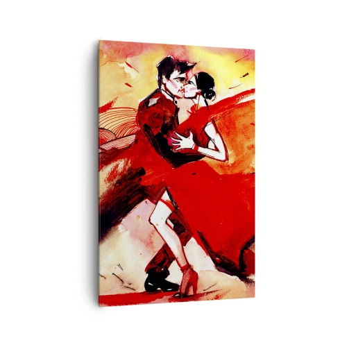 Impression sur toile - Image sur toile - Un couple dansant le tango dans des tons rouges sur un fond dynamique. - 80x120cm - Le rythme violet de la passion - Décoration murale moderne pour le salon et la chambre ARTTOR