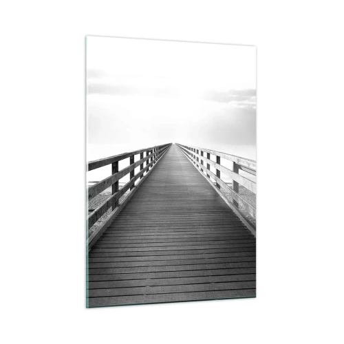 Impression sur verre - Image sur verre - Un pont en bois menant vers l'horizon en noir et blanc - 50x70cm - A perte de vue... - Décoration murale moderne pour le salon et la chambre ARTTOR