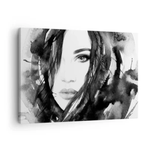 Impression sur toile - Image sur toile - Portrait de femme à l'aquarelle noir et blanc - 70x50cm - Portrait d'une dame en noir et blanc - Décoration murale moderne pour le salon et la chambre ARTTOR