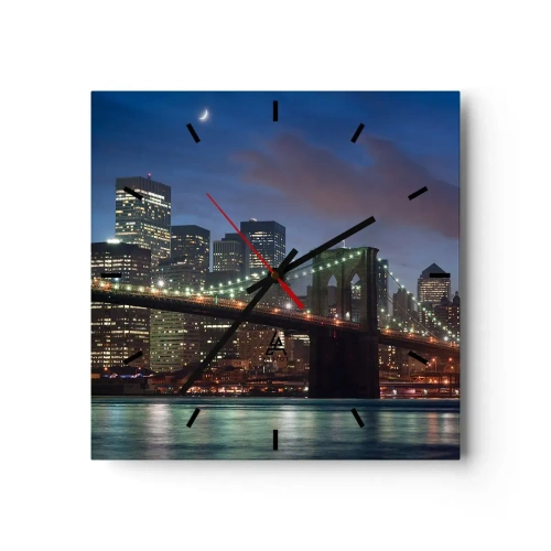 Horloge murale - Pendule murale - Pont de New York la nuit avec bâtiments illuminés - 30x30cm - Nuit rougeoyante - Décoration murale moderne pour le salon et la chambre ARTTOR