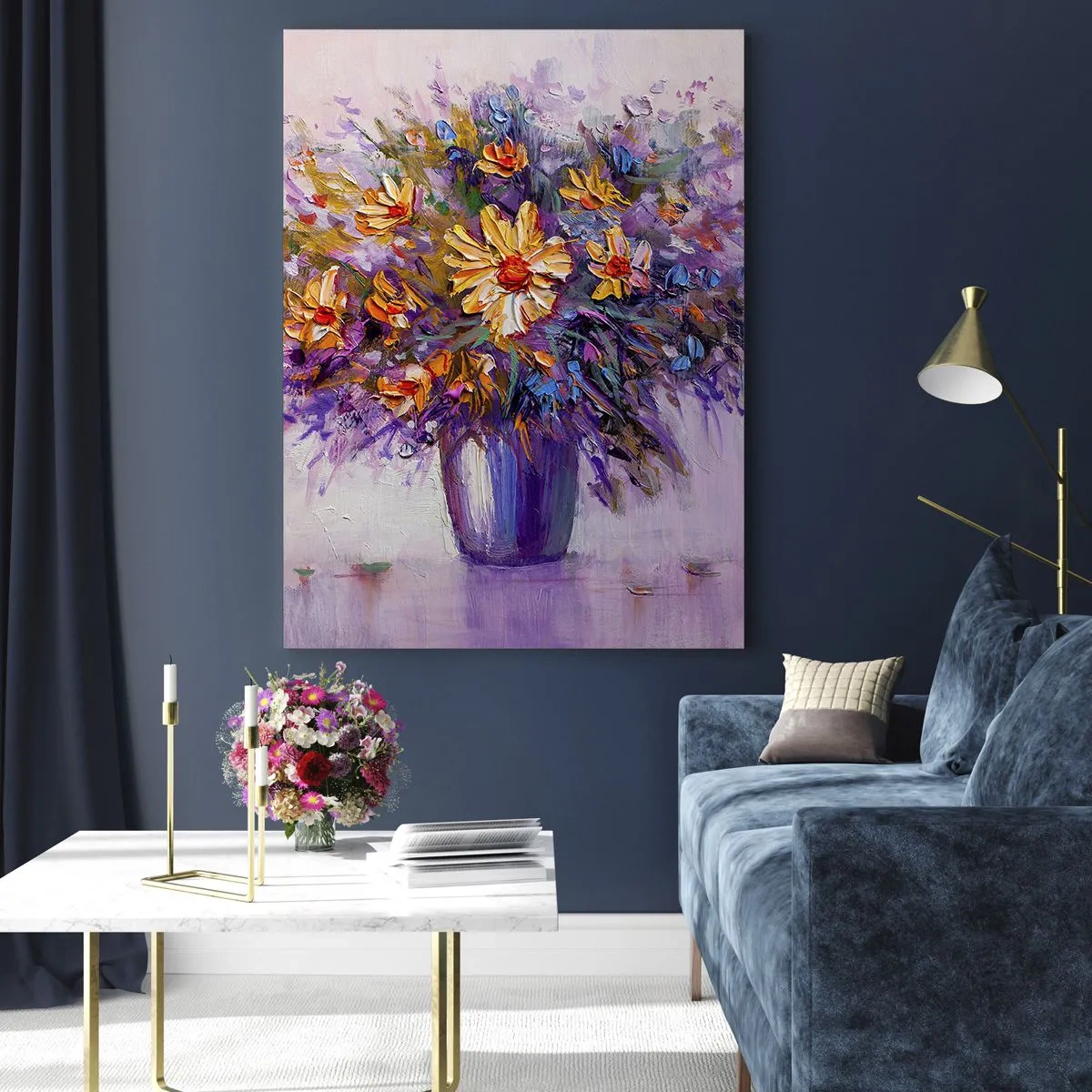 Impression sur verre - Image sur verre - Un bouquet de fleurs dans un vase sur fond pastel - 70x100cm - Ça sent bon, ça a l'air doux - Décoration murale moderne pour le salon et la chambre ARTTOR