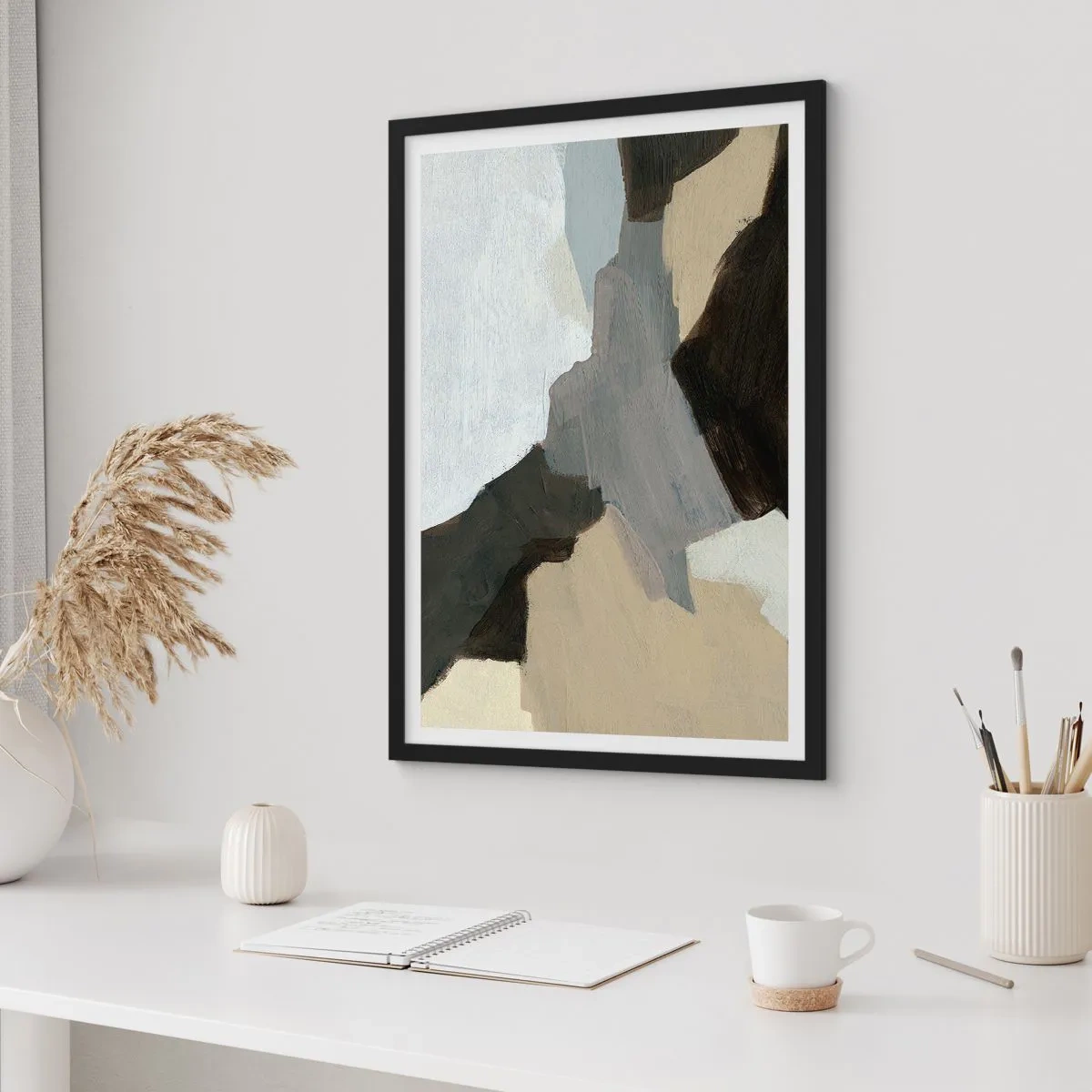 Affiche dans un cadre noir - Poster - Abstraction : le carrefour du gris - 30x40 cm
