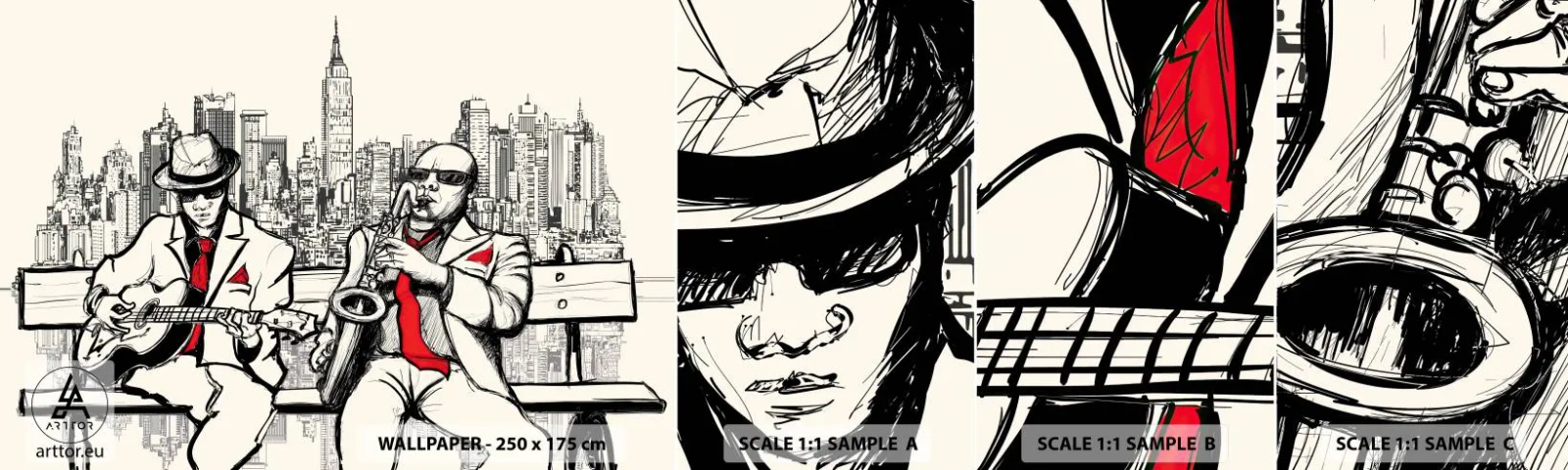 Échantillon de Papier Peint Autocollant Deluxe Sticker - improvisation new-yorkaise - Musique, le jazz, New York - 100x30 cm