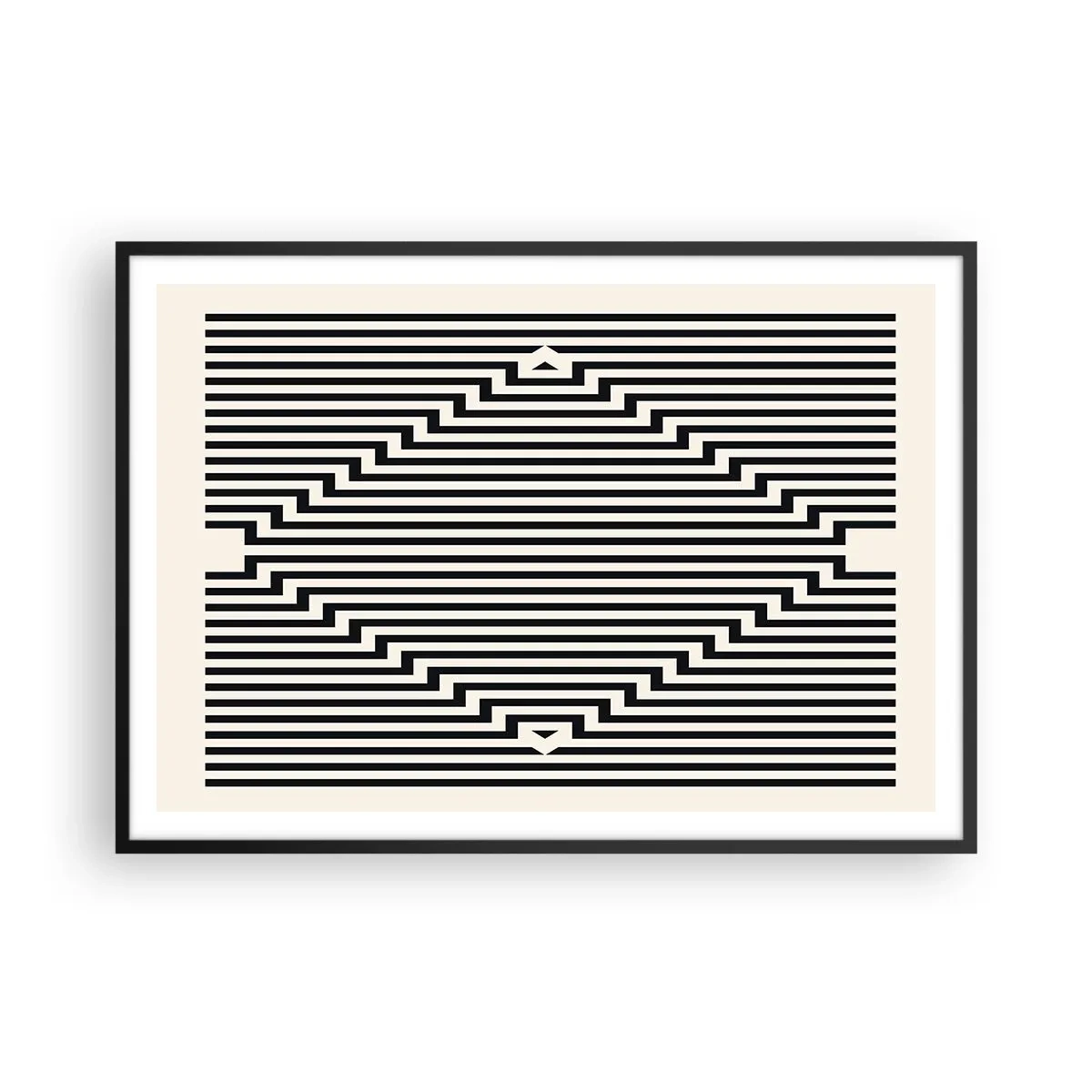 Affiche dans un cadre noir - Poster - Lignes noires et blanches créant un effet d'illusion géométrique - 100x70cm - Illusion géométrique - Décoration murale moderne pour le salon et la chambre ARTTOR