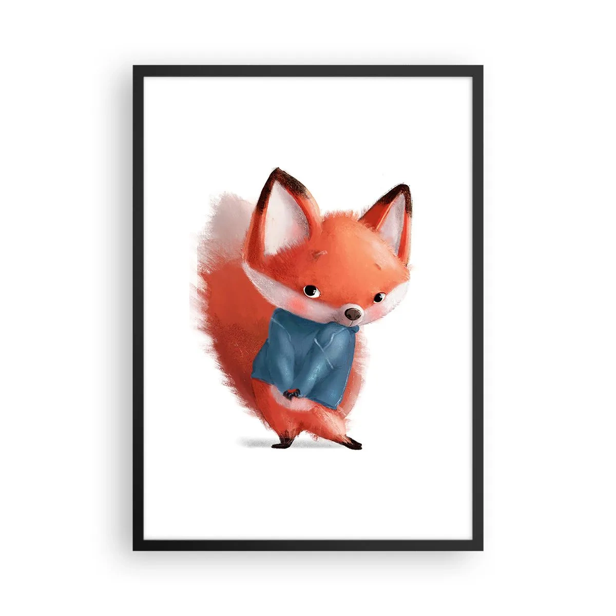 Affiche dans un cadre noir - Poster - Un charmant renard roux dans un pull bleu - 50x70cm - Est-ce que ça me va? - Décoration murale moderne pour le salon et la chambre ARTTOR
