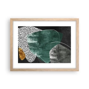 Affiche dans un chêne clair - Poster - Abstraction colorée avec feuille d'or - 40x30 cm