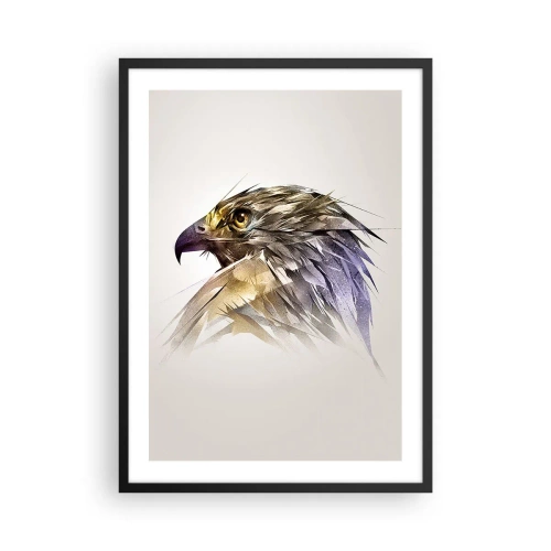 Affiche dans un cadre noir - Poster - Un portrait artistique d'un aigle dans les tons beige et violet. - 50x70cm - Portrait d'un guerrier - Décoration murale moderne pour le salon et la chambre ARTTOR