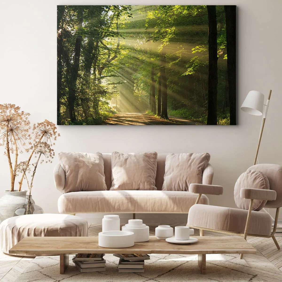 Impression sur toile - Image sur toile - Chemin forestier avec les rayons du soleil qui brillent à travers les arbres - 120x80cm - Moment de forêt - Décoration murale moderne pour le salon et la chambre ARTTOR