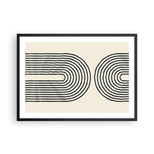 Affiche dans un cadre noir - Poster - Motif géométrique abstrait avec des lignes symétriques sur un fond clair - 70x50cm - Dans un instant... - Décoration murale moderne pour le salon et la chambre ARTTOR