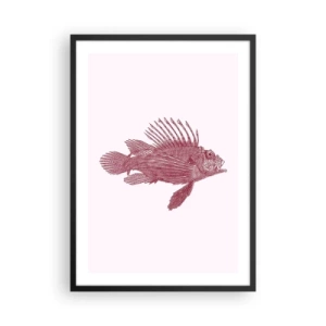 Affiche dans un cadre noir - Poster - Dessin de poisson de style vintage sur fond clair - 50x70cm - Un habitant des eaux exotiques - Décoration murale moderne pour le salon et la chambre ARTTOR