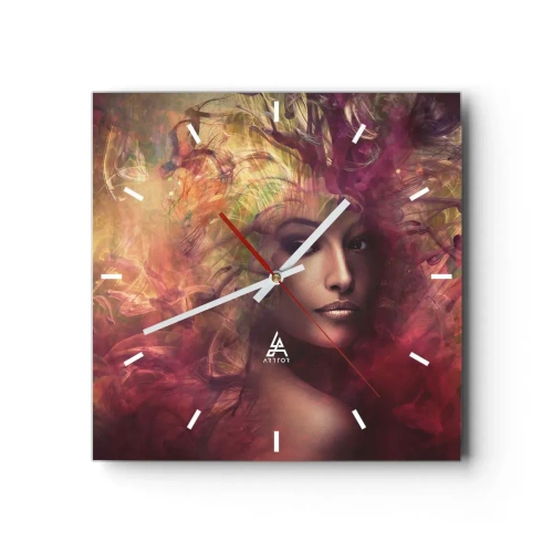 Horloge murale - Pendule murale - Une femme aux couleurs abstraites créant un arrière-plan dynamique - 30x30cm - Je suis ici! - Décoration murale moderne pour le salon et la chambre ARTTOR