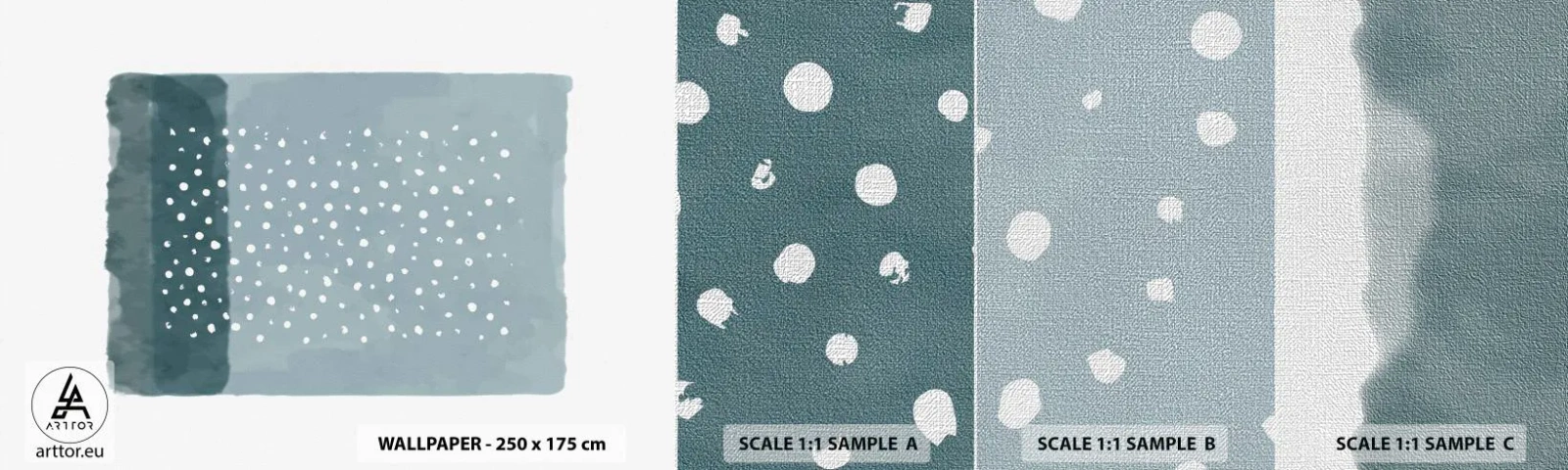 Échantillon de Papier Peint Premium Canvas - Évolution de bleus - Abstraction, Morceau, Minimalisme - 100x30 cm