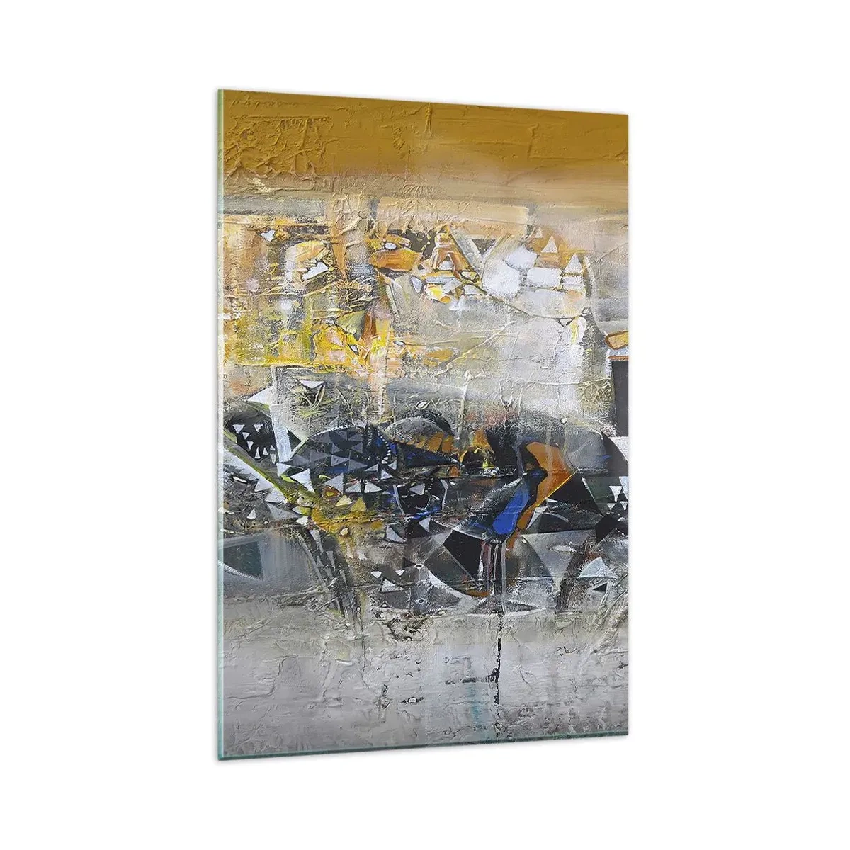 Impression sur verre - Image sur verre - Abstraction avec des nuances dominantes de jaune et de gris - 80x120cm - Tout se met en place - Décoration murale moderne pour le salon et la chambre ARTTOR