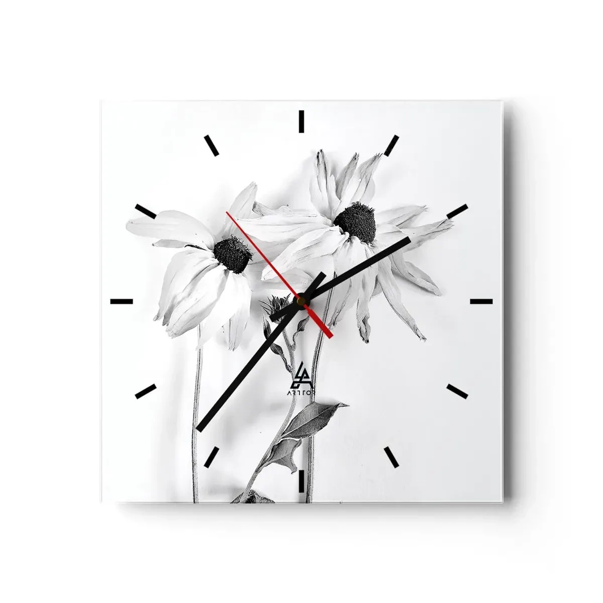 Horloge murale - Pendule murale - Fleurs noires et blanches avec une composition subtile - 30x30cm - Personne ne souhaite être seul - Décoration murale moderne pour le salon et la chambre ARTTOR