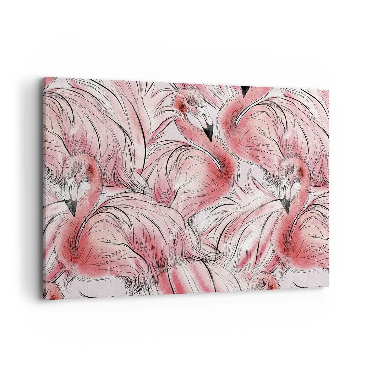 Impression sur toile - Image sur toile - Dessins délicats de flamants roses - 120x80cm - Oiseau corps de ballet - Décoration murale moderne pour le salon et la chambre ARTTOR
