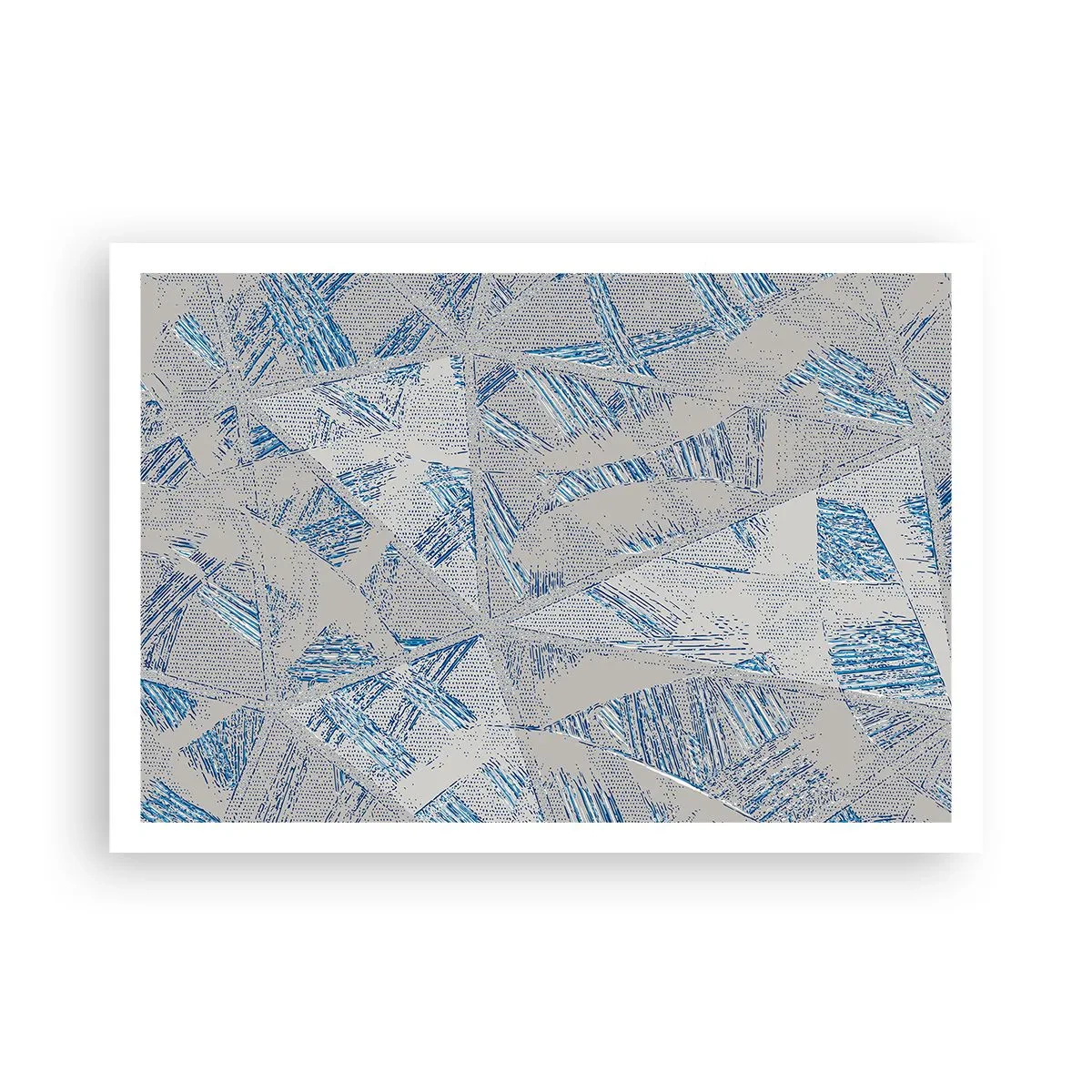 Affiche - Poster - Motifs géométriques dans les tons de bleu et de gris - 100x70cm - Dans un labyrinthe bleu-gris - Décoration murale moderne pour le salon et la chambre ARTTOR