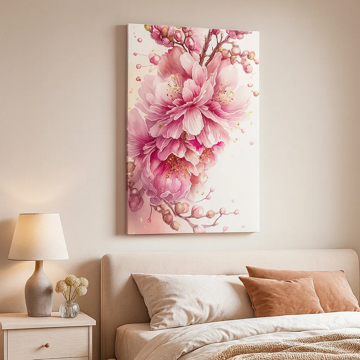 Impression sur toile - Image sur toile - De délicates fleurs de cerisier en pleine floraison sur un fond clair - 50x70cm - Fleur florissante de cerisier - Décoration murale moderne pour le salon et la chambre ARTTOR