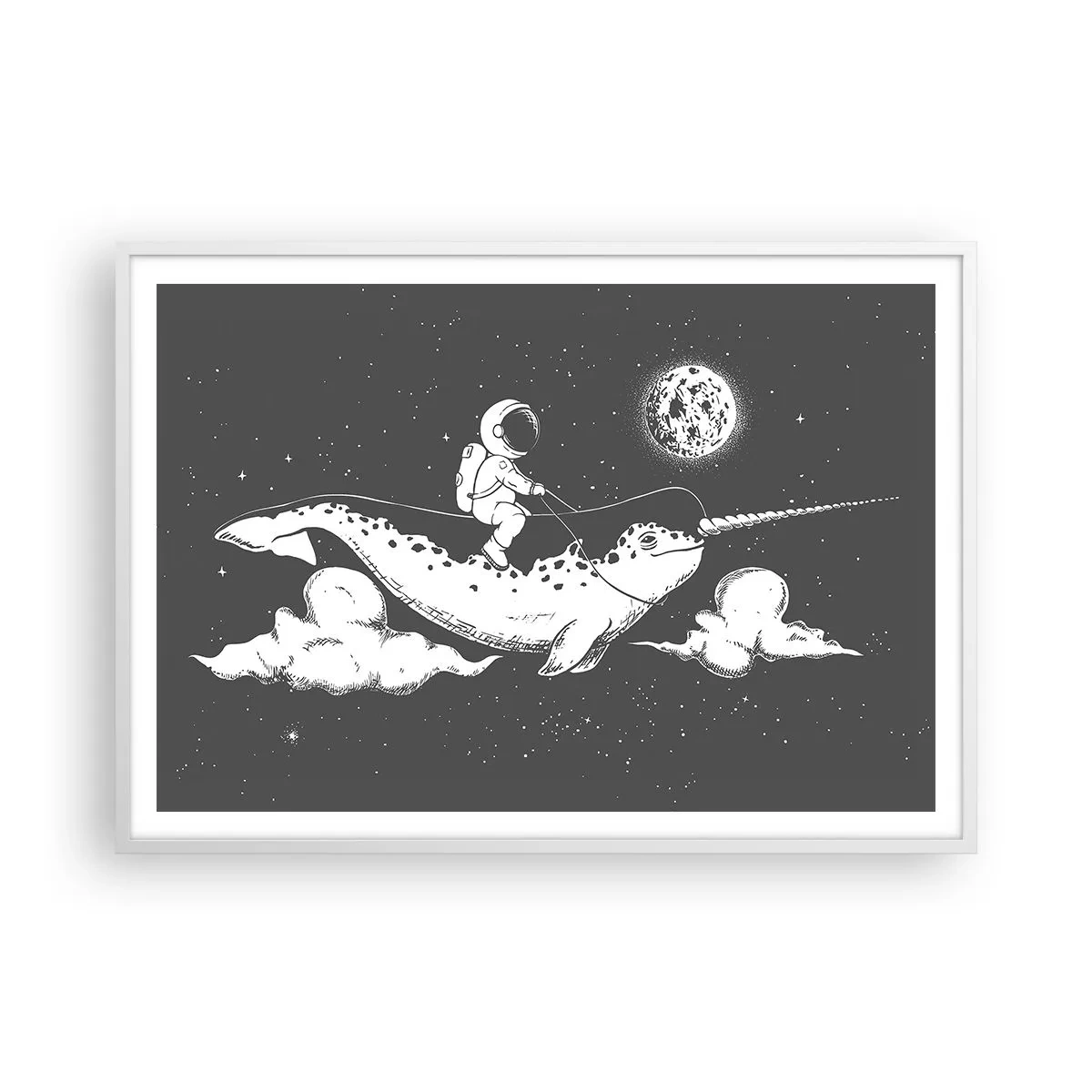 Affiche dans un cadre blanc - Poster - Cavalier de l'espace - 100x70 cm