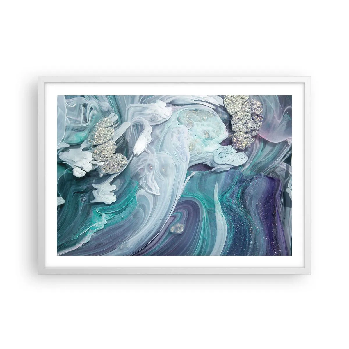 Affiche dans un cadre blanc - Poster - Courants bleus - 70x50 cm