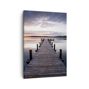 Impression sur toile - Image sur toile - Une jetée sur un lac au coucher du soleil dans un paysage paisible - 50x70cm - Une frontière tranquille entre le jour et la nuit - Décoration murale moderne pour le salon et la chambre ARTTOR