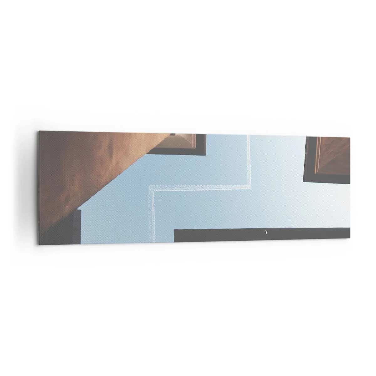 Impression sur toile - Image sur toile - Vue de l'avion et de sa traînée dans le ciel depuis une perspective de rue - 160x50cm - Au-dessus du labyrinthe de la ville - Décoration murale moderne pour le salon et la chambre ARTTOR