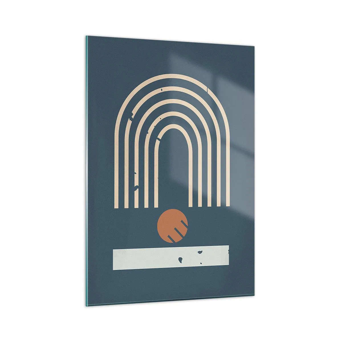 Impression sur verre - Image sur verre - Composition géométrique rétro sur fond sombre - 50x70cm - Géométrie sur la grenade - Décoration murale moderne pour le salon et la chambre ARTTOR