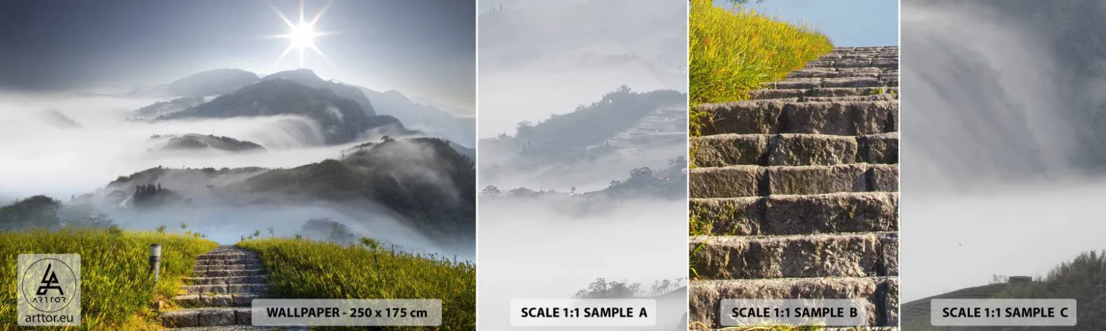 Échantillon De Papier Peint Standard Eco - Toujours plus haut vers les nuages - Paysage, Montagnes, parc national - 100x30 cm