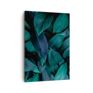 Impression sur toile - Image sur toile - Gros plan de feuilles vertes sur fond sombre - 50x70cm - le vert lui-même - Décoration murale moderne pour le salon et la chambre ARTTOR
