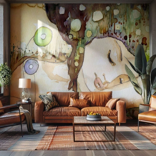Papier Peint Photo Standard Eco - Un rêve violet émeraude - Abstraction, Femme, Illustration - 200x140 cm
