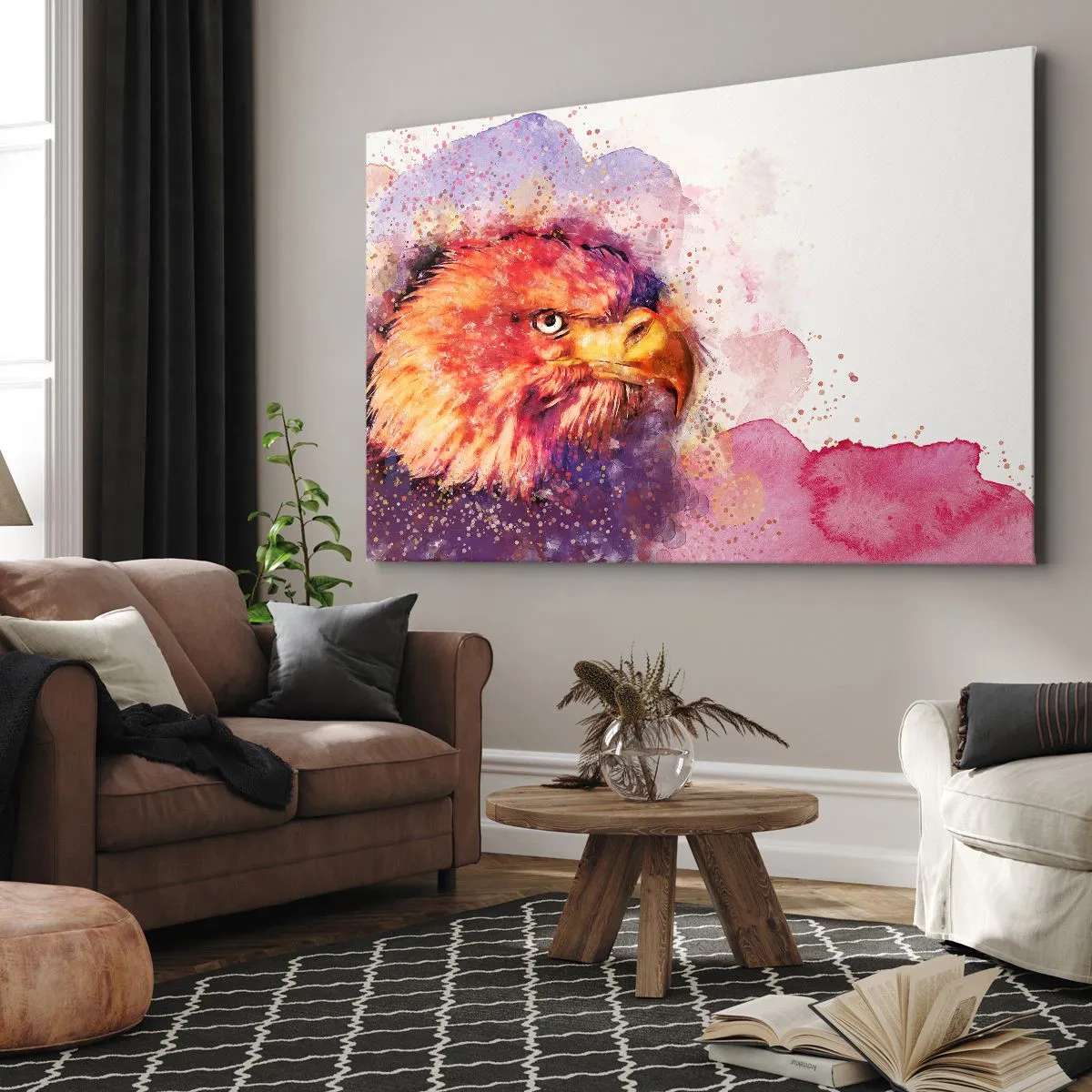 Impression sur toile - Image sur toile - Portrait d'un aigle aux couleurs aquarelles artistiques - 120x80cm - Tu ne veux pas savoir à quoi je pense - Décoration murale moderne pour le salon et la chambre ARTTOR