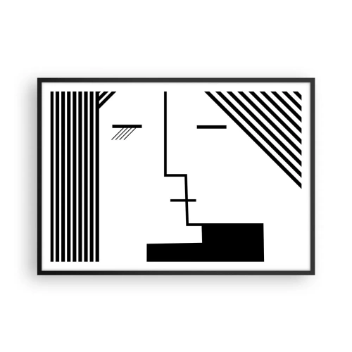 Affiche dans un cadre noir - Poster - Abstraction géométrique d'un baiser en noir et blanc - 100x70cm - Juste un baiser - Décoration murale moderne pour le salon et la chambre ARTTOR